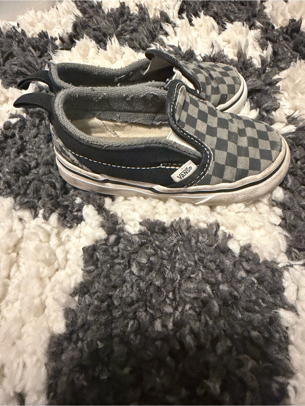 Vans Kids Checkerboard Slip-On Sneakers - Black and Gray